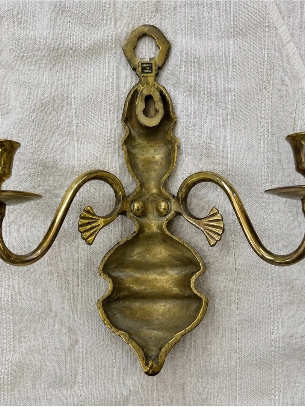 VTG Brass Wall Sconces Made in India Chinoiserie Rococo Revival Candleholders